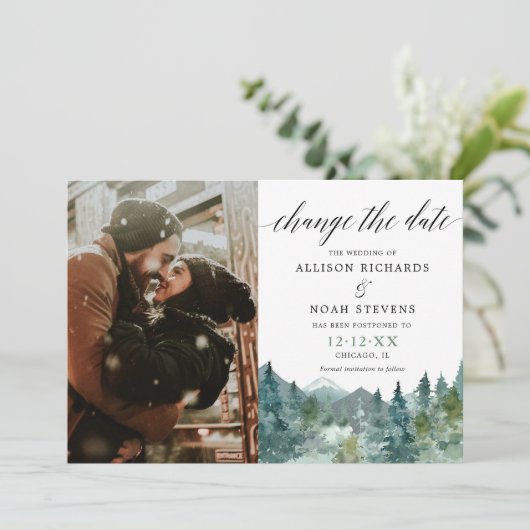 山の森の素朴日付の写真を変更 招待状 (スタンド正面)