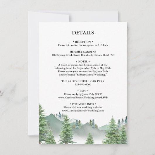 山の森の結婚式の詳細 招待状 (正面)