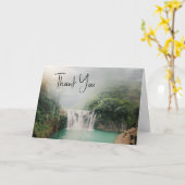 山の森の美しい滝ありがとう カード (黄色い花)