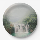 山の森の美しい滝 ペーパープレート (正面)