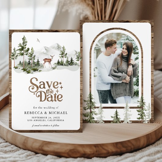 山の森の鹿の写真の結婚式 セーブザデート