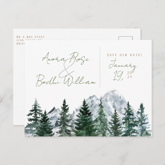 山の水の色の保存日付 案内ポストカード (正面/裏面)