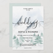 山の水の色の素朴ツリーの宛先の招待 招待状 (正面/裏面)