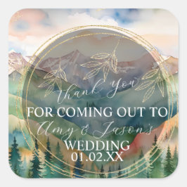 山の水の色の風景の目的地の結婚式 スクエアシール