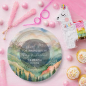 山の水の色の風景の目的地の結婚式 ペーパープレート (パーティー)