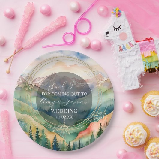 山の水の色の風景の目的地の結婚式 ペーパープレート (パーティー)