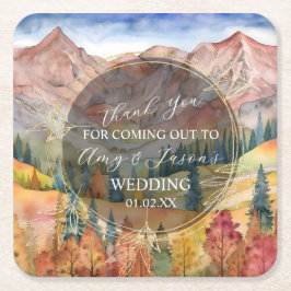 山の水の色の風景の目的地の結婚式C スクエアペーパーコースター