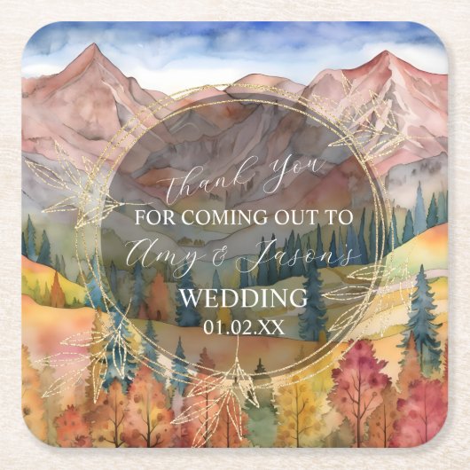 山の水の色の風景の目的地の結婚式C スクエアペーパーコースター (正面)