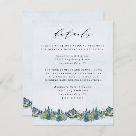 山の水の色をエレガントテーマに結婚した エンクロージャーカード (正面/裏面)