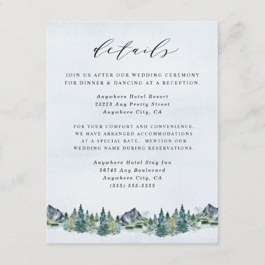 山の水の色をエレガントテーマに結婚した エンクロージャーカード (正面)