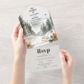 山の水の色をエレガントテーマに結婚した オールインワン招待状 (貼ってはがせる)