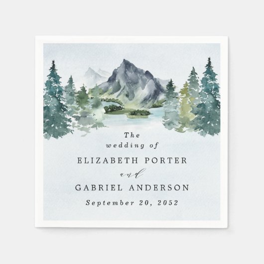 山の水の色をエレガントテーマに結婚した スタンダードカクテルナプキン (正面)