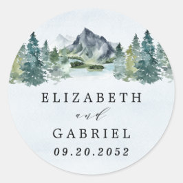 山の水の色をエレガントテーマに結婚した ラウンドシール