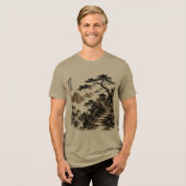 山の水墨画風景画 トライブレンドTシャツ (正面全面)