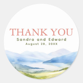 山の水彩感謝 ラウンドシール