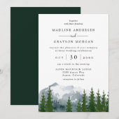 山の水彩画のような、素朴な松の木のウェディング 招待状 (正面/裏面)