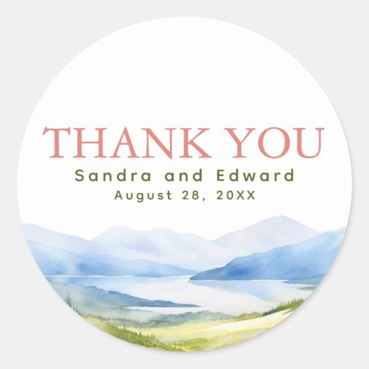 山の水彩画 サンキュー ラウンドシール (正面)