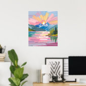 山の水色の日の出 ポスター (ホームオフィス)