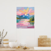 山の水色の日の出 ポスター (キッチン)