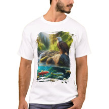 山の渓流に佇む鷲の自然野生Tシャツ
