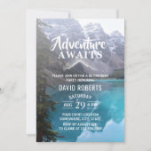 山の湖での冒険が待っている 退職パーティー 招待状 (正面)