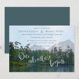 山の湖で私たちの冒険が始まる ウェディング 招待状