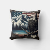 山の湖に止まったハゲのワシ クッション (正面)