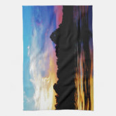 山の湖に虹の夕日 キッチンタオル (縦)