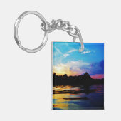 山の湖に虹の夕日 キーホルダー (正面左)