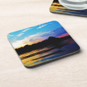 山の湖に虹の夕日 コースター (左側)