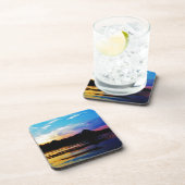 山の湖に虹の夕日 コースター (右側)