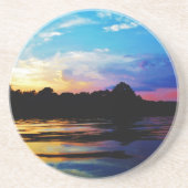 山の湖に虹の夕日 コースター (正面)