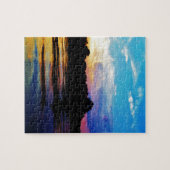 山の湖に虹の夕日 ジグソーパズル (横)