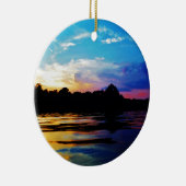 山の湖に虹の夕日 セラミックオーナメント (右)