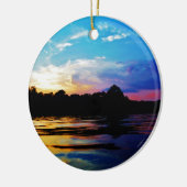 山の湖に虹の夕日 セラミックオーナメント (左)