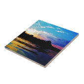 山の湖に虹の夕日 タイル (側面)