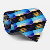 山の湖に虹の夕日 ネクタイ (ロール)