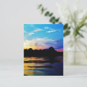 山の湖に虹の夕日 ポストカード (スタンド正面)
