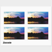 山の湖に虹の夕日 長方形シール (シート)