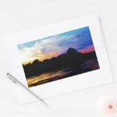 山の湖に虹の夕日 長方形シール (封筒)
