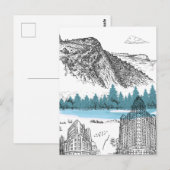 山の湖のリゾートホテル イラスト 自然の風景 ポストカード (正面/裏面)