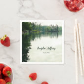 山の湖の反射の素朴結婚な スタンダードカクテルナプキン (インサイチュ)