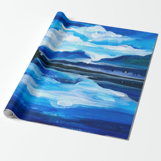 山の湖の夕暮れの油彩画。アル ラッピングペーパー (アンロールド)
