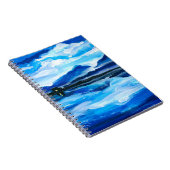 山の湖の夕暮れの油絵。アル ノートブック (右側)