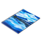 山の湖の夕暮れの油絵。アル ノートブック (左側)