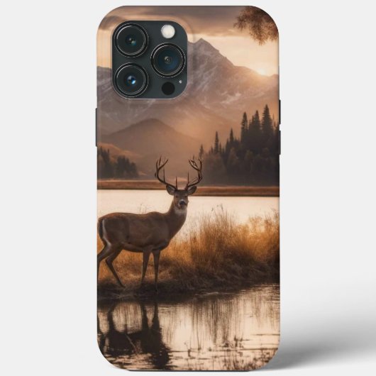 山の湖の大きな角を持つシカ Case-Mate iPhoneケース (裏面)