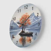 山の湖の島の秋の木 ラージ壁時計 (傾斜)