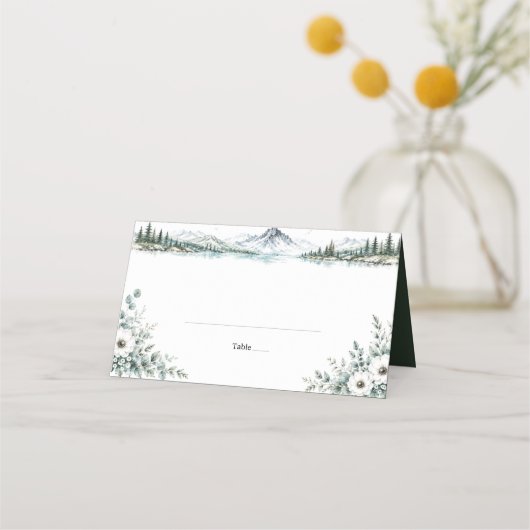 山の湖の森の結婚式プレイスカード プレイスカード (正面)