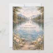 山の湖の森の野生の花の結婚式 セーブザデート (正面)