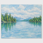 山の湖の森の風景 ラッピングペーパー (フラット)